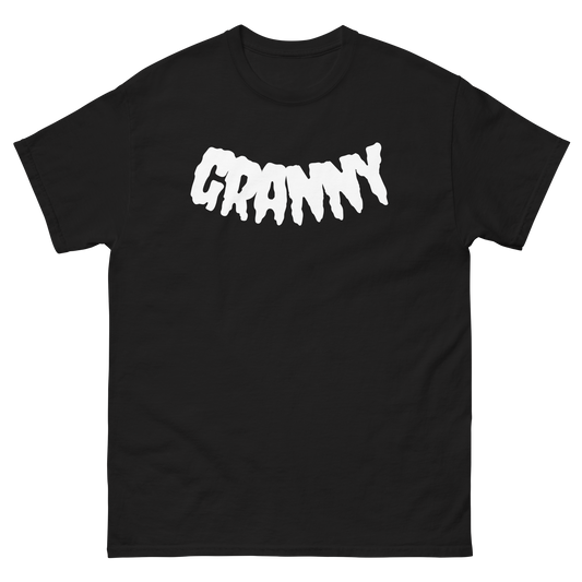 Funny Granny graphic t-shirt design featuring a playful grandma-themed illustration and the word Granny for grandmothers who love humor.